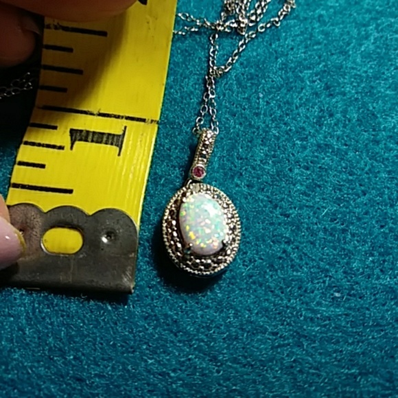 SOLD Sterling silver 18 in chain with genuine opal Ruby - Picture 3 of 4